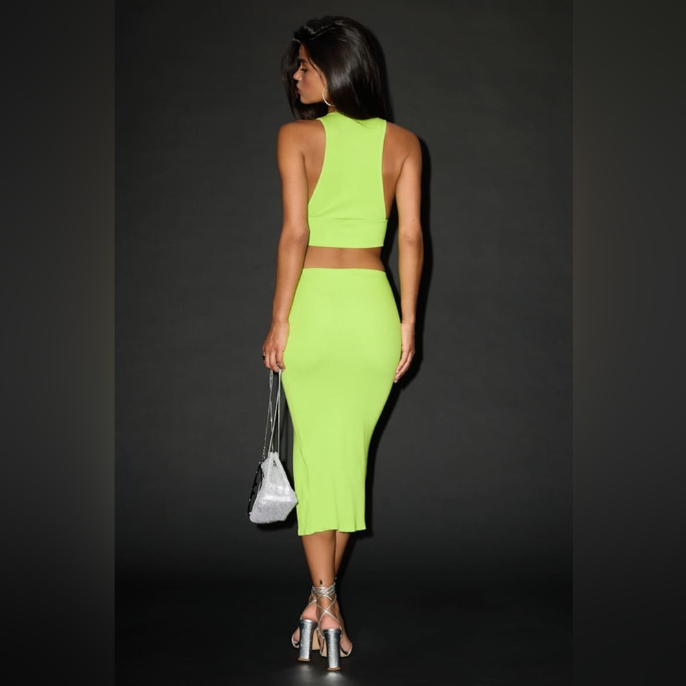 NWOT Lulu’s Absolute Edge Lime Green 2 Piece Bodycon Midi Set $72 Small - Picture 6 of 9